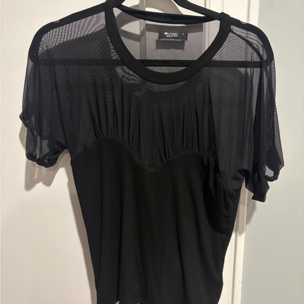 Michael Lauren Black Short Sleeve Mesh Yoke Tee